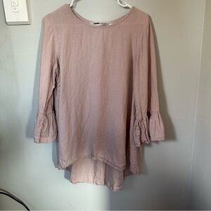 Crown linen designs Bella top dusty pink lagenlook mauve tunic bell sleeve large